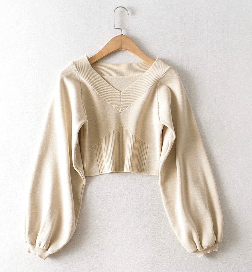 Einfacher Langarm-Pullover mit V-Ausschnitt 144