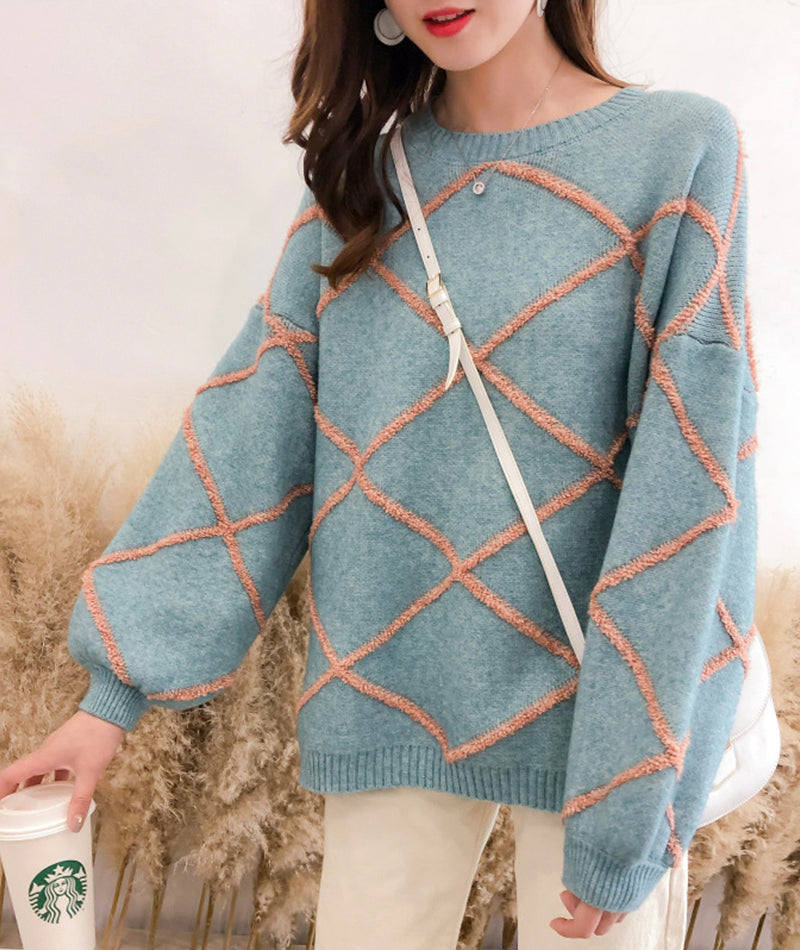 Cute round neck sweater long sleeve sweater  131