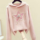 Pink long sleeve sweater round neck hooded sweater  242