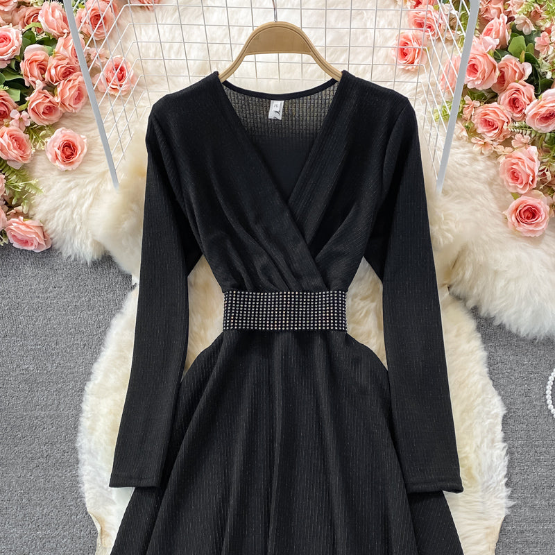 Elegant v neck long sleeve dress fashion dress  448