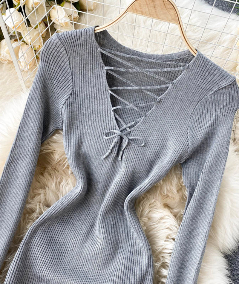 V neck knitted sweater dress  196