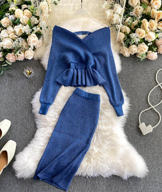 Modisches Langarm-Pullover mit V-Ausschnitt Pullover-Set 207