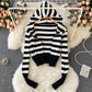 Simple striped long-sleeved hooded sweater short top  254