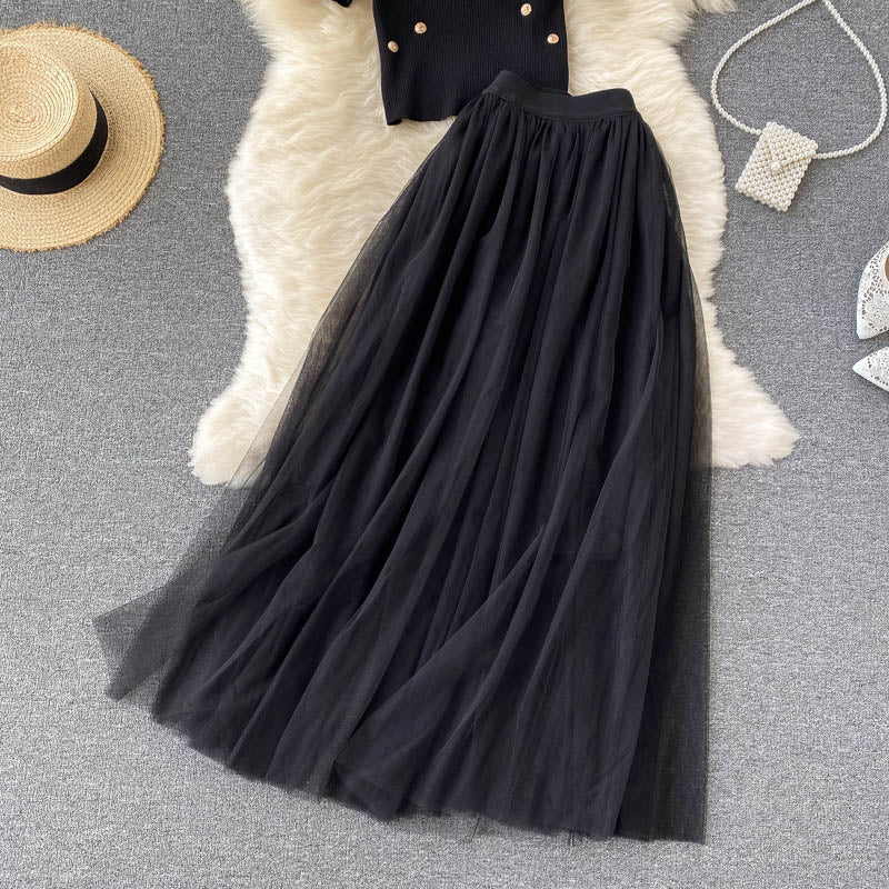 Schwarzes zweiteiliges A-Linien-Kleid, schwarzes Modekleid 400