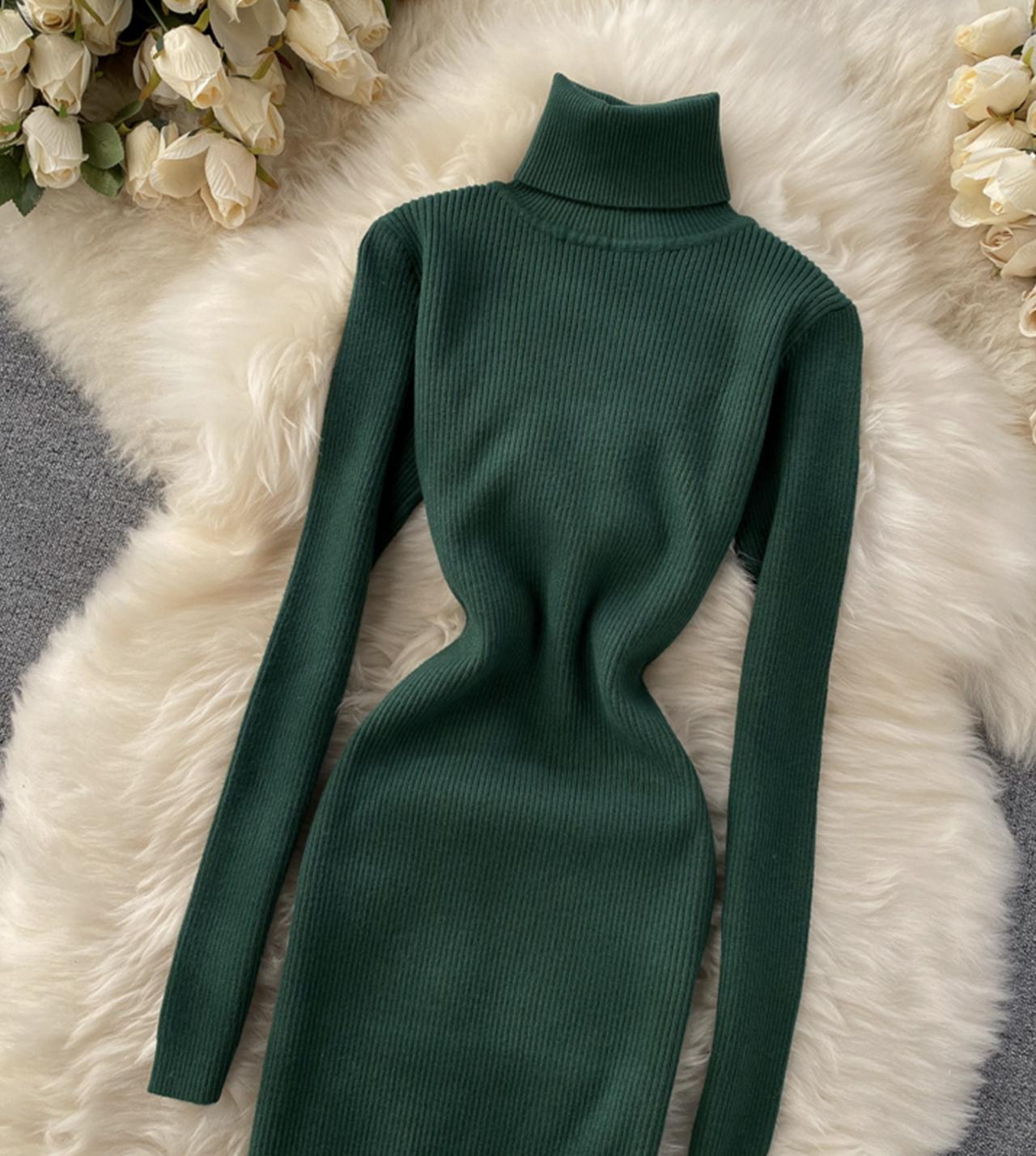 Sweater high neck long sleeve sweater dress  169