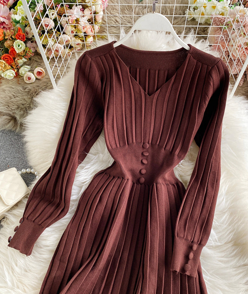 Simple v neck knitted dress sweater dress  185