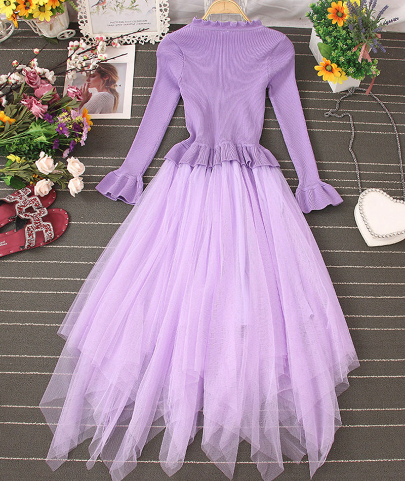 Lovely A line knitted tulle patchwork dress  204