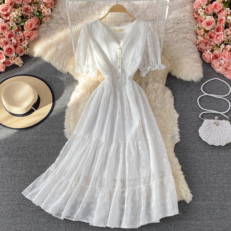 Süßes kurzes Kleid mit V-Ausschnitt A-Linie Modekleid 396
