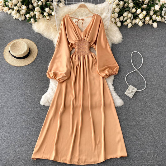 Cute v neck long sleeve dress fashion dress  407