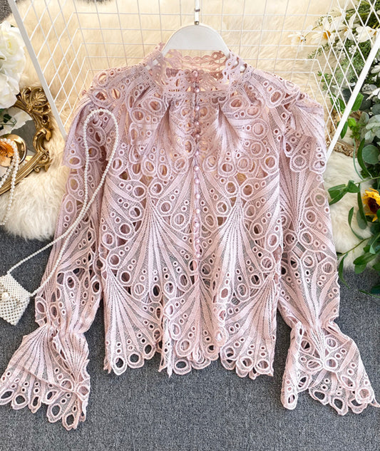 Retro hollow lace tops  374
