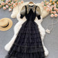 Stylish black A line knitted patchwork dress  160