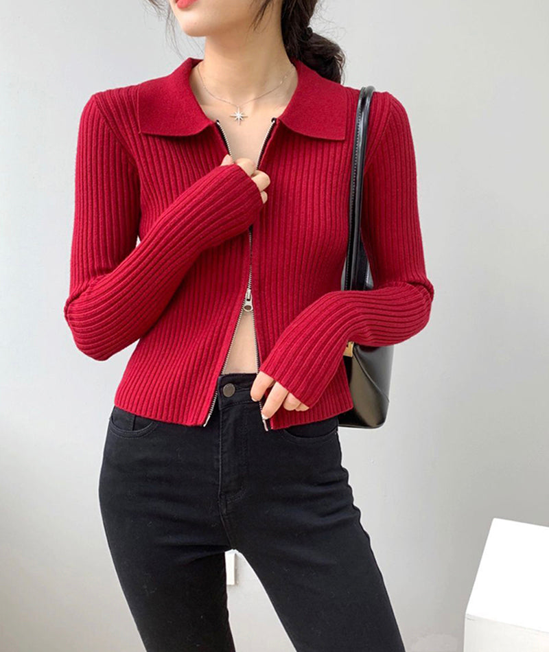 Fashionable zipper long sleeve sweater short cardigan sweater  115