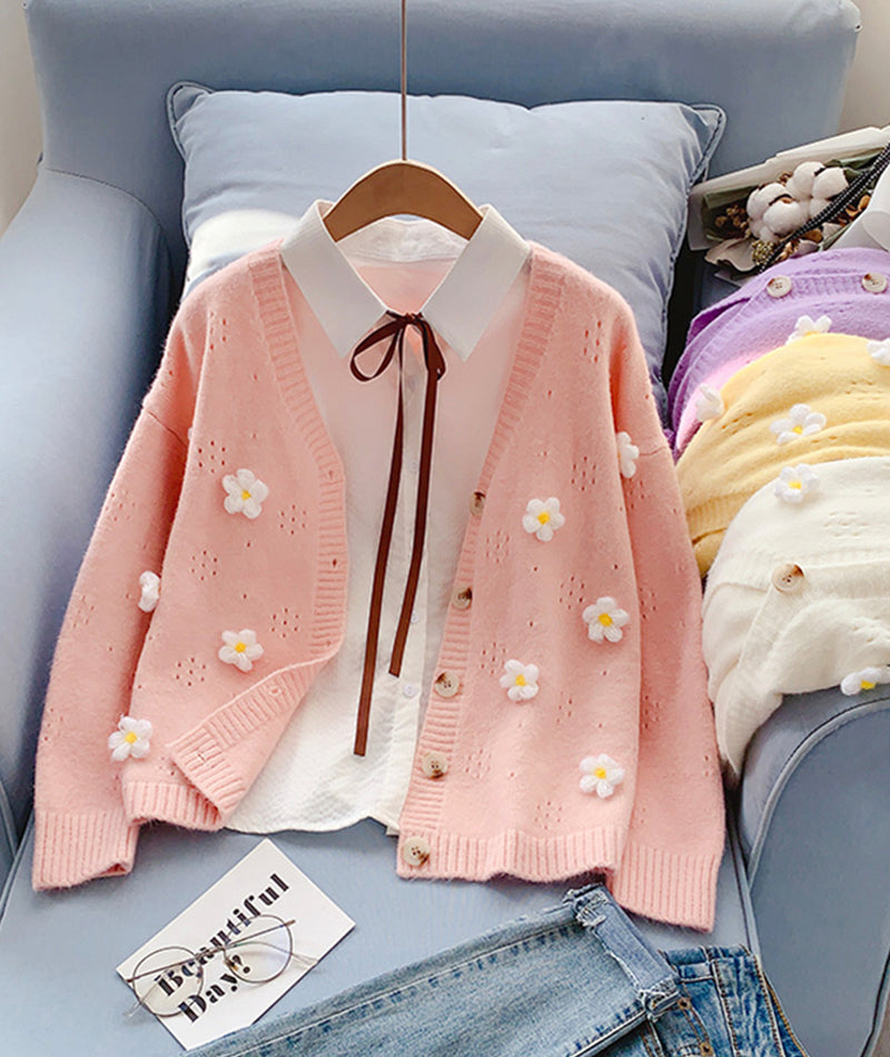 Cute flowers sweater long sleeve sweater sweater coat spring and autumn clothing  135
