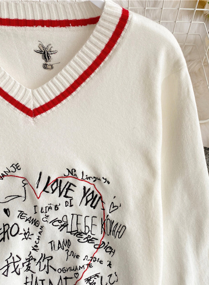 Sweater long sleeve multilingual "I love you" sweater  091