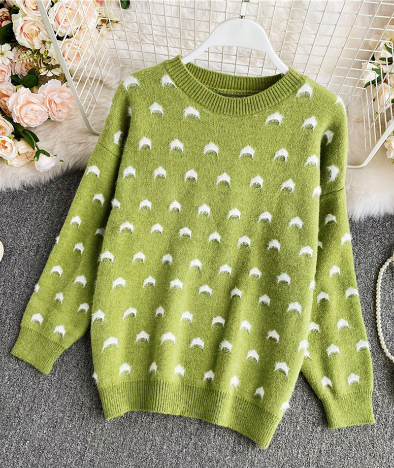 Cute round neck loose sweater  084