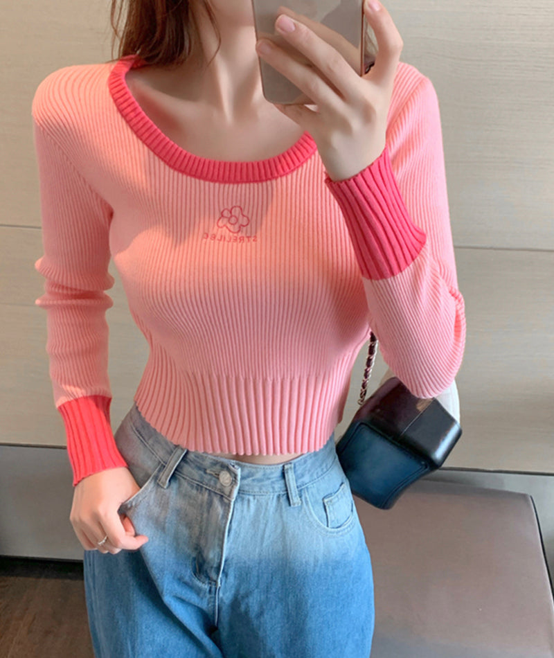 Cute round neck tops long sleeve sweater  122