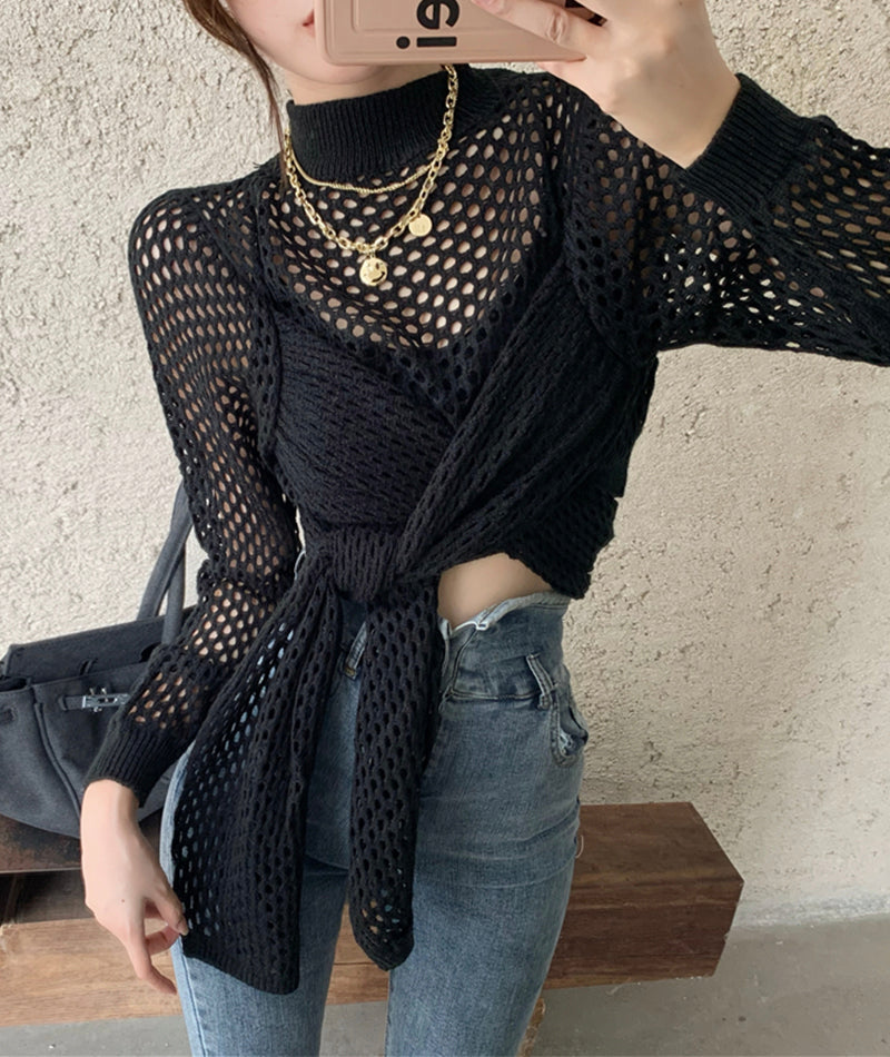 Sexy hollow high neck sweater long sleeve sweater  114