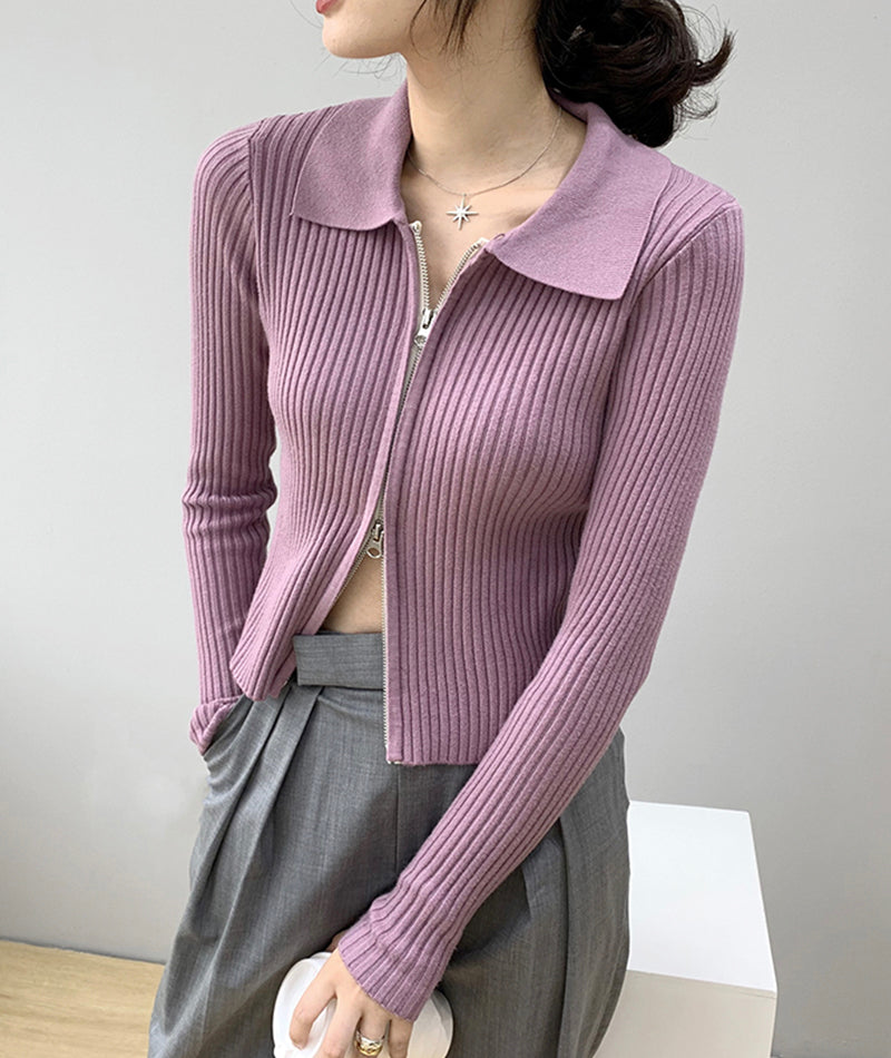 Fashionable zipper long sleeve sweater short cardigan sweater  115