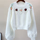 Sweet white flowers long sleeve sweater  081