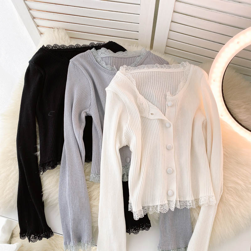 Simple Cardigan Lace Long Sleeve Sweater  139
