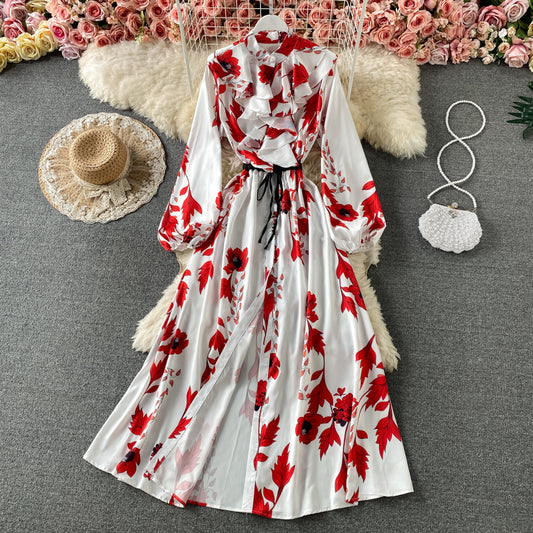 Jupe trapèze slim et slim, bordure en feuille de lotus, taille fermée et large évasée en forme de A 2967