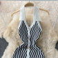Sexy V-neck hanging neck exposed backpack hip knitted dress  3327