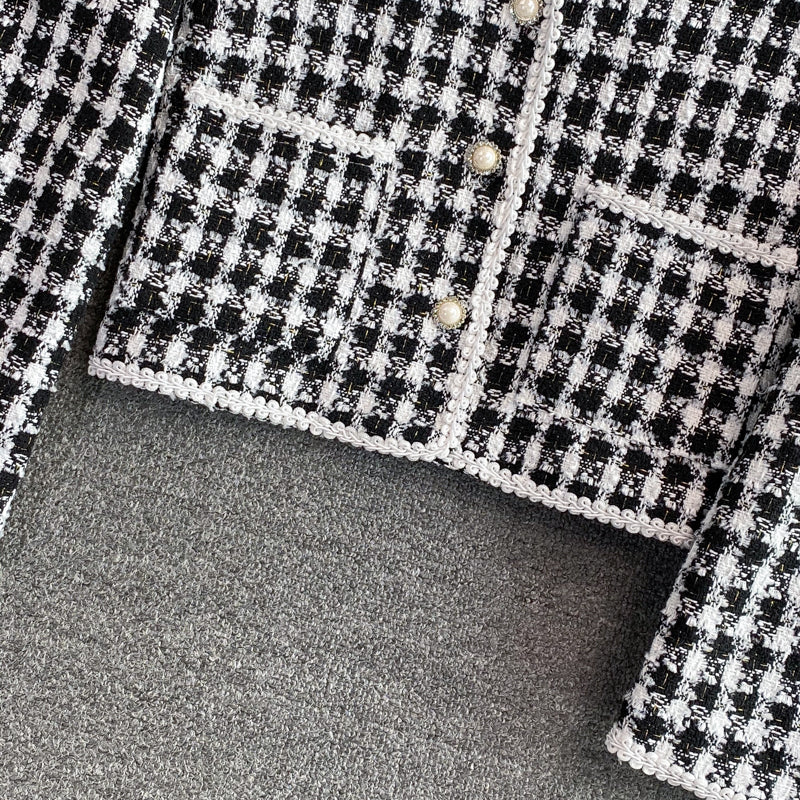 Vintage small fragrance woven tweed V-neck coat  1664