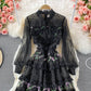 Light luxury stand collar embroidered lace dress  3370