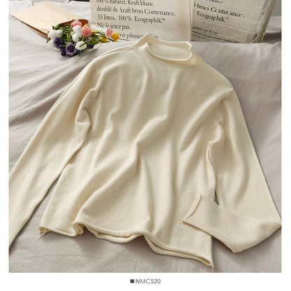 Fine wool solid color versatile loose long sleeve sweater  1762