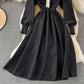 Korean high waist round neck knit stitched dress  3369