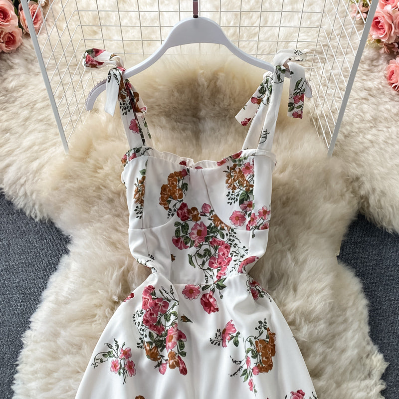 Bow tie floral medium length Ruffle Dress  3316