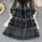 Light luxury stand collar embroidered lace dress  3370