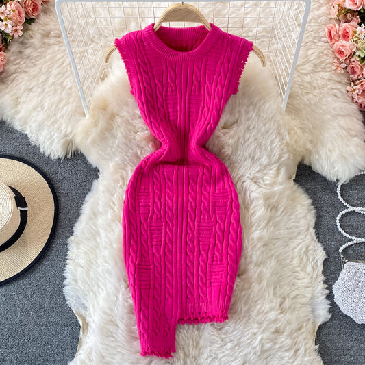 Irregular sleeveless vest knitted dress  2712