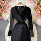 Hot drill velvet dress long skirt waist closing slim cut Hip Wrap Dress  3235