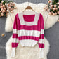 Hong Kong style retro stripe long sleeve sweater Pullover Sweater  1627
