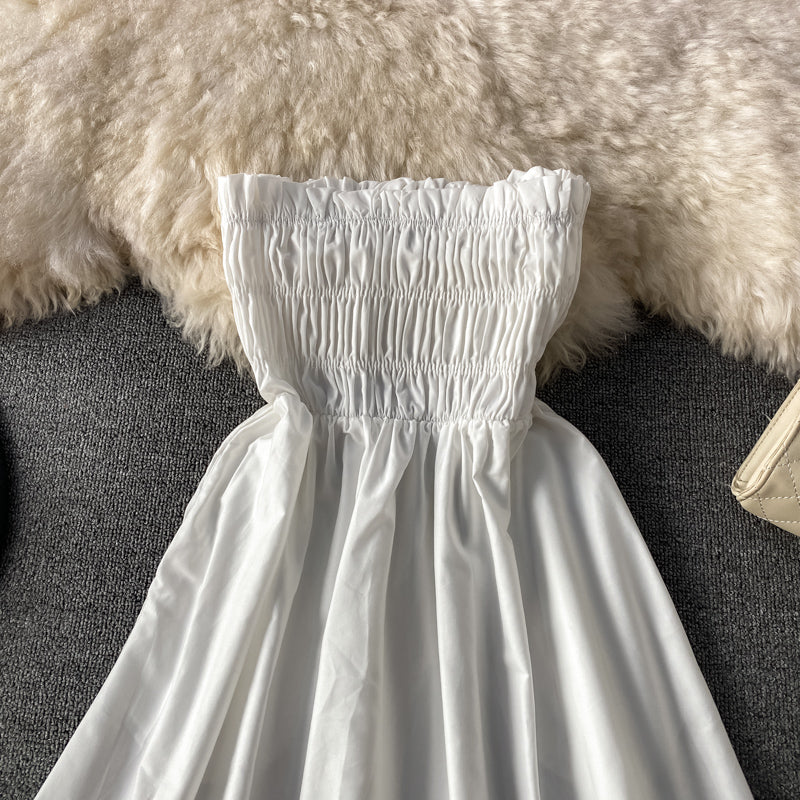 High waist off shoulder pleated strapless dress skirt  3043