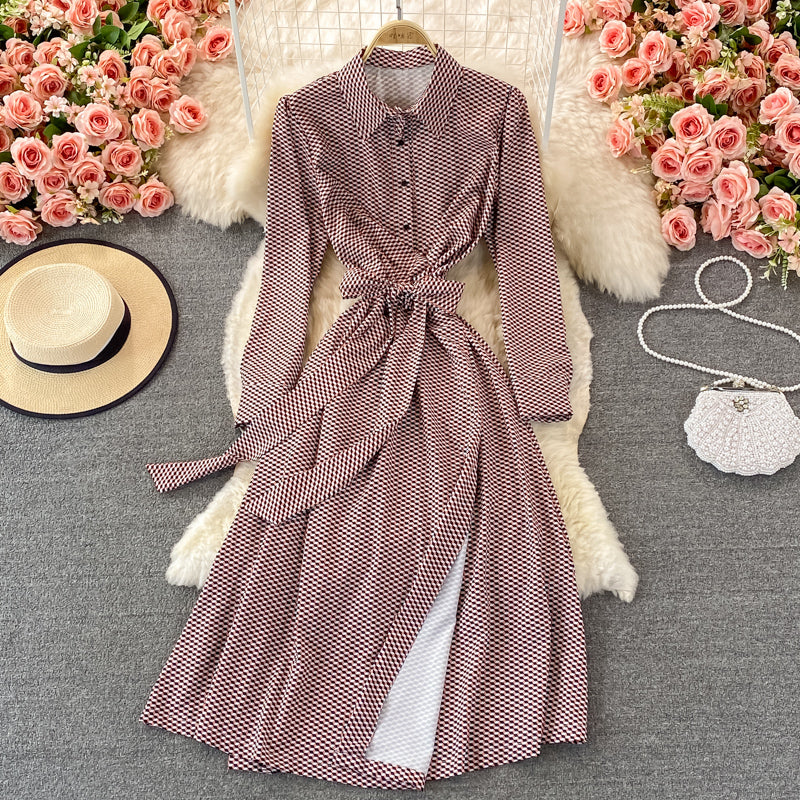 French Plaid Lapel dress  3374