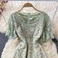 High waist slim water soluble hollow lace fishtail dress  2985
