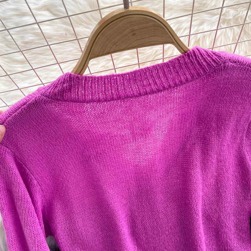 Solid V-neck slim high waist sweater female  1609