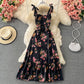 Bow tie floral medium length Ruffle Dress  3316