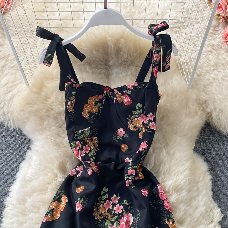 Bow tie floral medium length Ruffle Dress  3316