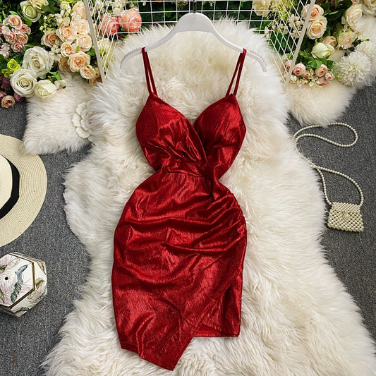 Vergoldete, plissierte, schmal geschnittene, kurze, geteilte Hüftbandage 2885