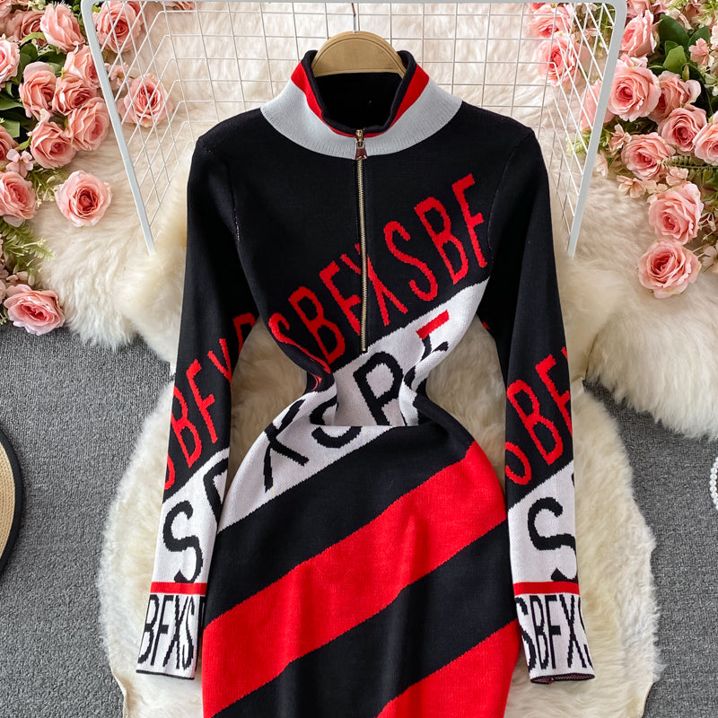 Robe moulante à imprimé lettre slim et slim 2911