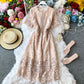 New over knee white lace dress sweet fairy skirt short sleeve long skirt  3136