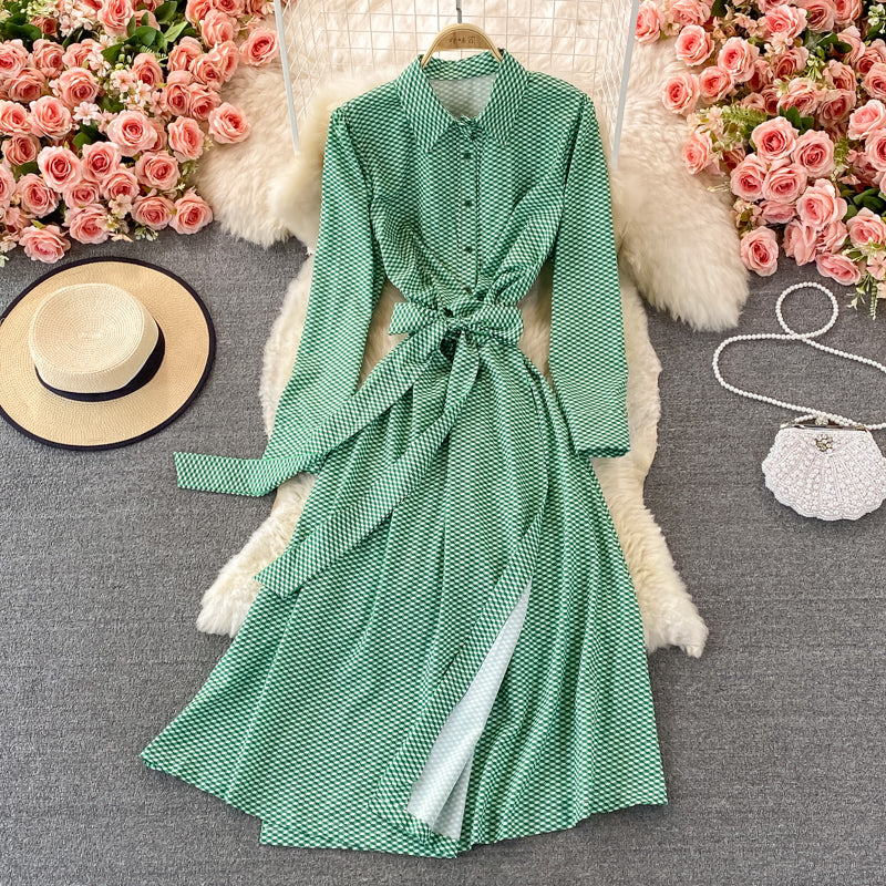 French Plaid Lapel dress  3374