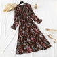 Wave Point Kleid neues Herbst- und Winterkleid Französischer Retro-Chiffonrock mit gebrochenen Blumen 2128