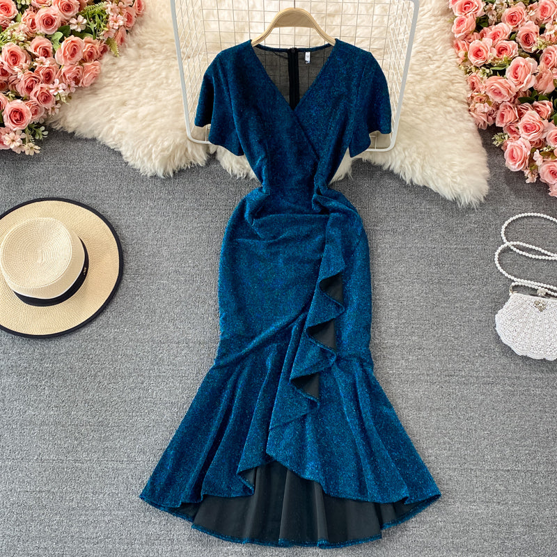 Elegant v neck fishtail dress fashion dress  1326