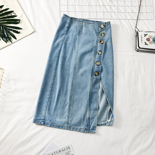 High waist one step medium length skirt cowboy skirt with irregular split  2651