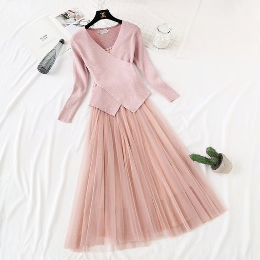 Small fragrance suit skirt mesh dress women's Victorian retro skirt French  2353
