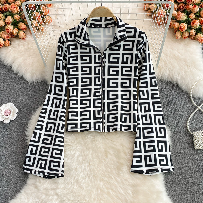 Korean leopard print loose casual stand collar zipper coat  1678